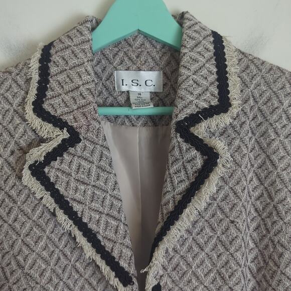 Silk Zip Front Blazer With Fringe Diamond Print Women's Size 14* - Picture 3 of 10